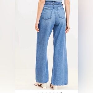 Loft Belted High Rise Palazzo Jeans Medium Wash Jeans